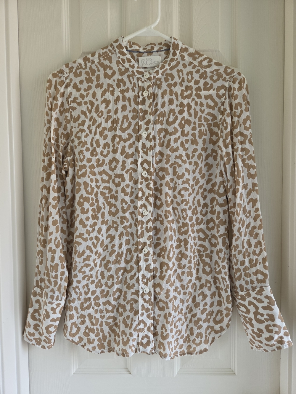J.Crew Classic-Fit Collarless 100% Silk Leopard Print Blouse Size 0